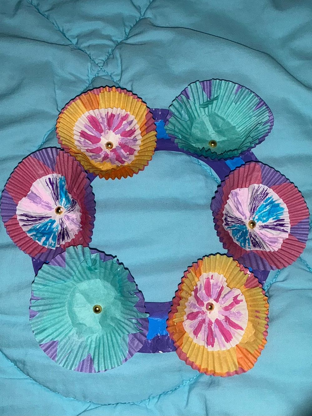 Handmade Hangerable Paper Wreath Fireworks Foral Style Colors